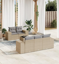 6-tlg. Garten-Sofagarnitur mit Kissen Beige Poly Rattan