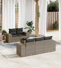 6-tlg. Garten-Sofagarnitur mit Kissen Grau Poly Rattan