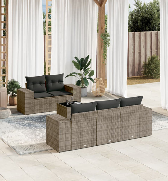 6-tlg. Garten-Sofagarnitur mit Kissen Grau Poly Rattan