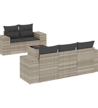 6-tlg. Garten-Sofagarnitur mit Kissen Hellgrau Poly Rattan