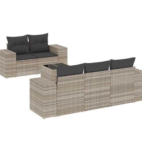 6-tlg. Garten-Sofagarnitur mit Kissen Hellgrau Poly Rattan