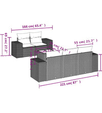 6-tlg. Garten-Sofagarnitur mit Kissen Hellgrau Poly Rattan