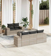 6-tlg. Garten-Sofagarnitur mit Kissen Hellgrau Poly Rattan