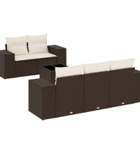 6-tlg. Garten-Sofagarnitur mit Kissen Braun Poly Rattan