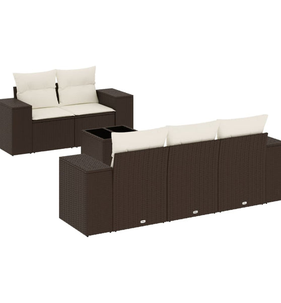6-tlg. Garten-Sofagarnitur mit Kissen Braun Poly Rattan