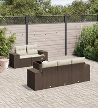 6-tlg. Garten-Sofagarnitur mit Kissen Braun Poly Rattan