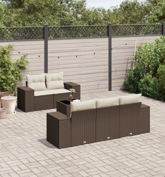 6-tlg. Garten-Sofagarnitur mit Kissen Braun Poly Rattan