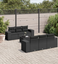 7-tlg. Garten-Sofagarnitur mit Kissen Schwarz Poly Rattan