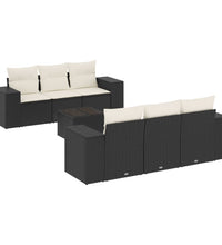 7-tlg. Garten-Sofagarnitur mit Kissen Schwarz Poly Rattan
