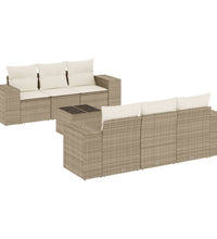 7-tlg. Garten-Sofagarnitur mit Kissen Beige Poly Rattan