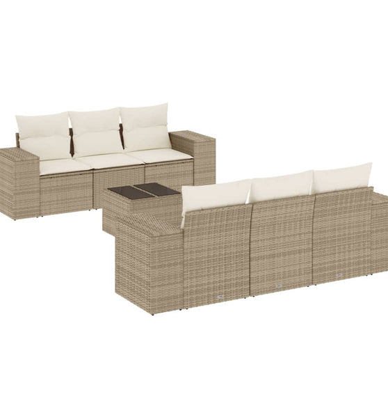 7-tlg. Garten-Sofagarnitur mit Kissen Beige Poly Rattan