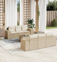 7-tlg. Garten-Sofagarnitur mit Kissen Beige Poly Rattan