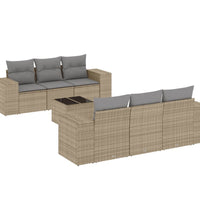 7-tlg. Garten-Sofagarnitur mit Kissen Beige Poly Rattan