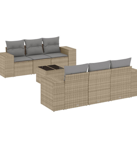 7-tlg. Garten-Sofagarnitur mit Kissen Beige Poly Rattan