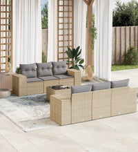 7-tlg. Garten-Sofagarnitur mit Kissen Beige Poly Rattan