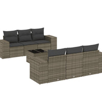 7-tlg. Garten-Sofagarnitur mit Kissen Grau Poly Rattan
