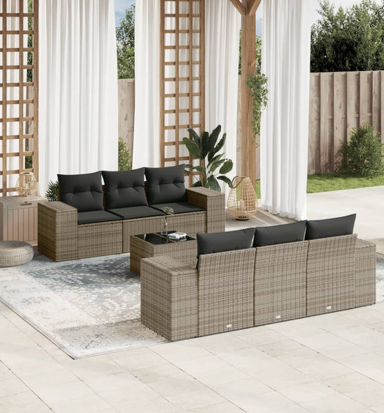 7-tlg. Garten-Sofagarnitur mit Kissen Grau Poly Rattan