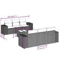 7-tlg. Garten-Sofagarnitur mit Kissen Hellgrau Poly Rattan