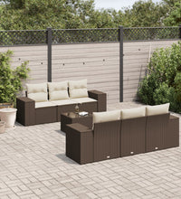 7-tlg. Garten-Sofagarnitur mit Kissen Braun Poly Rattan