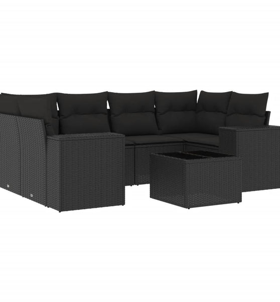 7-tlg. Garten-Sofagarnitur mit Kissen Schwarz Poly Rattan