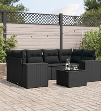 7-tlg. Garten-Sofagarnitur mit Kissen Schwarz Poly Rattan