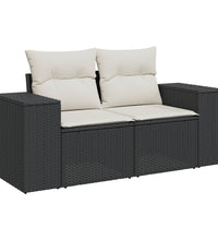 7-tlg. Garten-Sofagarnitur mit Kissen Schwarz Poly Rattan