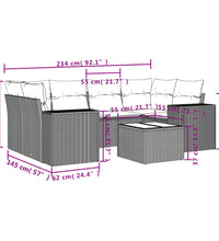 7-tlg. Garten-Sofagarnitur mit Kissen Schwarz Poly Rattan