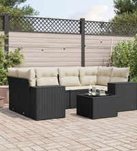 7-tlg. Garten-Sofagarnitur mit Kissen Schwarz Poly Rattan