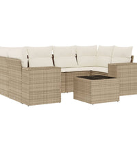 7-tlg. Garten-Sofagarnitur mit Kissen Beige Poly Rattan