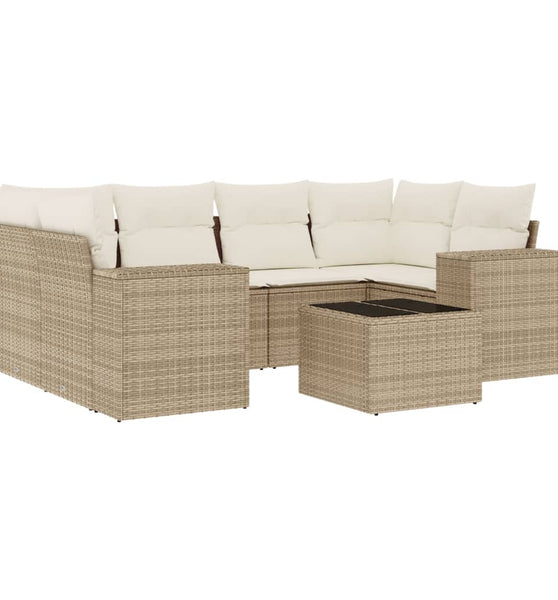 7-tlg. Garten-Sofagarnitur mit Kissen Beige Poly Rattan