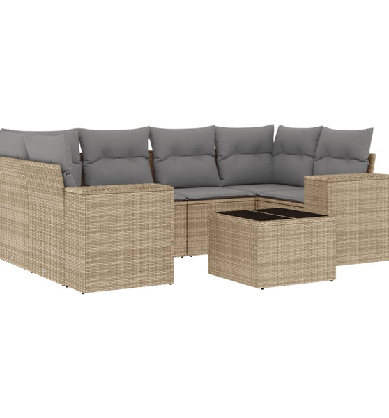 7-tlg. Garten-Sofagarnitur mit Kissen Beige Poly Rattan