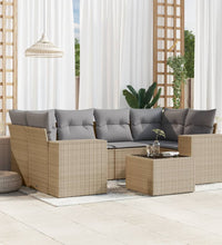 7-tlg. Garten-Sofagarnitur mit Kissen Beige Poly Rattan