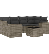 7-tlg. Garten-Sofagarnitur mit Kissen Grau Poly Rattan