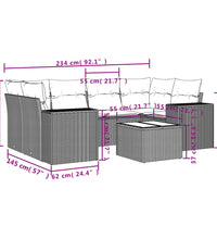 7-tlg. Garten-Sofagarnitur mit Kissen Grau Poly Rattan