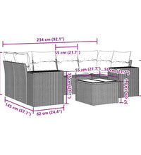 7-tlg. Garten-Sofagarnitur mit Kissen Hellgrau Poly Rattan