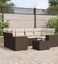 7-tlg. Garten-Sofagarnitur mit Kissen Braun Poly Rattan