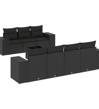 8-tlg. Garten-Sofagarnitur mit Kissen Schwarz Poly Rattan
