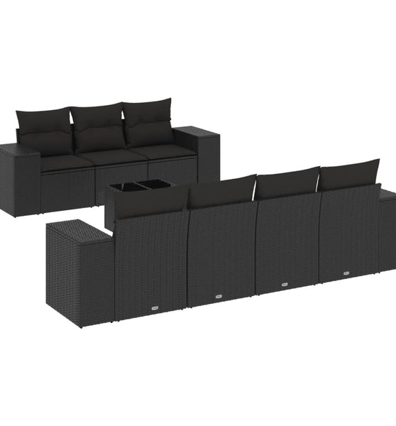 8-tlg. Garten-Sofagarnitur mit Kissen Schwarz Poly Rattan