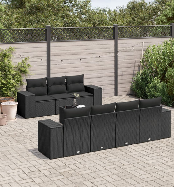 8-tlg. Garten-Sofagarnitur mit Kissen Schwarz Poly Rattan