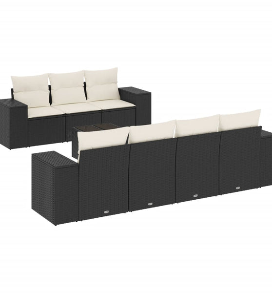 8-tlg. Garten-Sofagarnitur mit Kissen Schwarz Poly Rattan