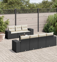 8-tlg. Garten-Sofagarnitur mit Kissen Schwarz Poly Rattan