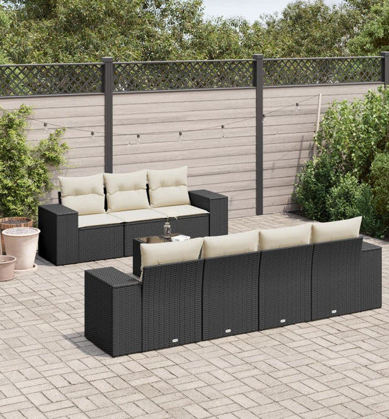 8-tlg. Garten-Sofagarnitur mit Kissen Schwarz Poly Rattan