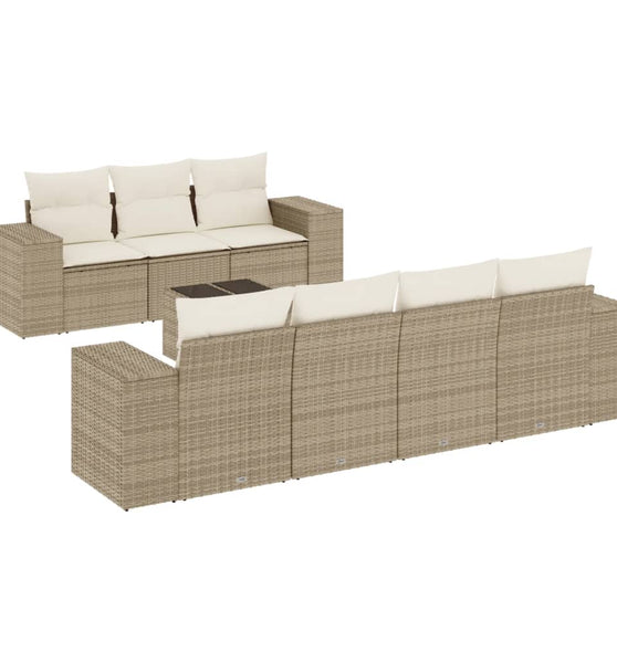 8-tlg. Garten-Sofagarnitur mit Kissen Beige Poly Rattan