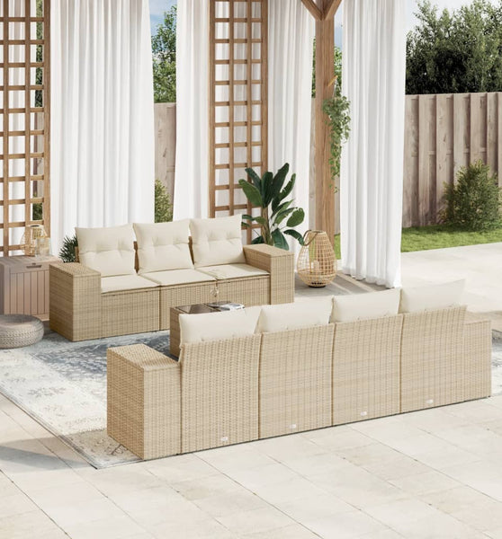 8-tlg. Garten-Sofagarnitur mit Kissen Beige Poly Rattan