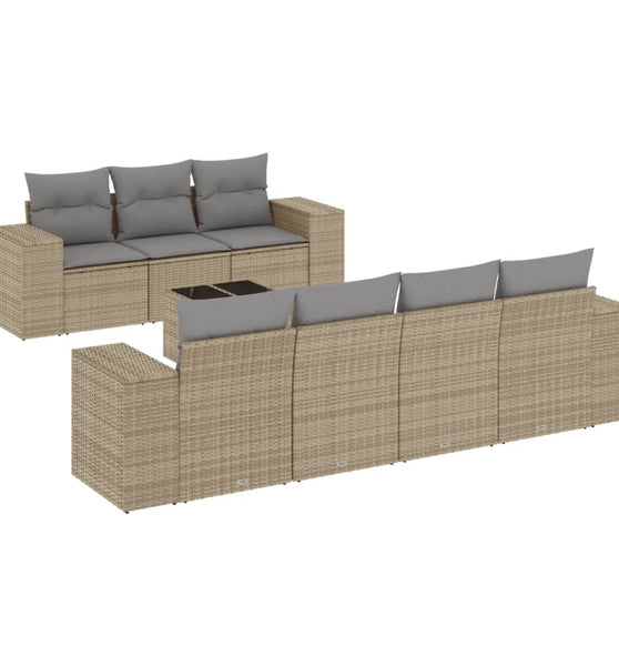 8-tlg. Garten-Sofagarnitur mit Kissen Beige Poly Rattan