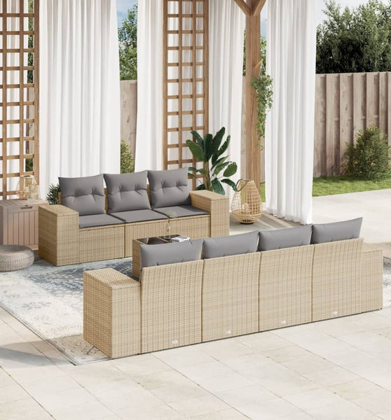 8-tlg. Garten-Sofagarnitur mit Kissen Beige Poly Rattan