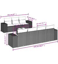 8-tlg. Garten-Sofagarnitur mit Kissen Grau Poly Rattan