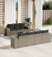 8-tlg. Garten-Sofagarnitur mit Kissen Grau Poly Rattan