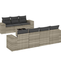 8-tlg. Garten-Sofagarnitur mit Kissen Hellgrau Poly Rattan