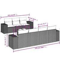 8-tlg. Garten-Sofagarnitur mit Kissen Hellgrau Poly Rattan